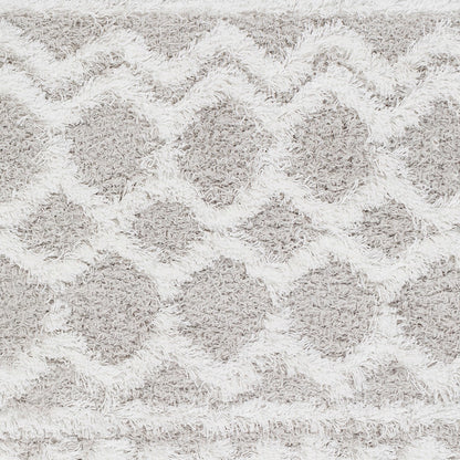 NOUR Shaggy Geometric Plush Pile Light Grey Area Rug Swatch