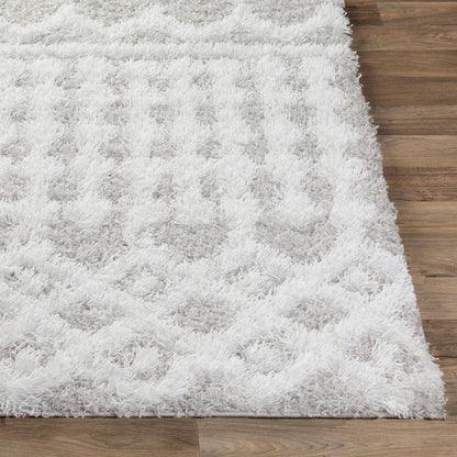 NOUR Shaggy Geometric Plush Pile Light Grey Area Rug Front