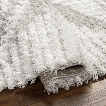 NURIA Shaggy Modern Plush Pile Light Grey Area Rug Fold