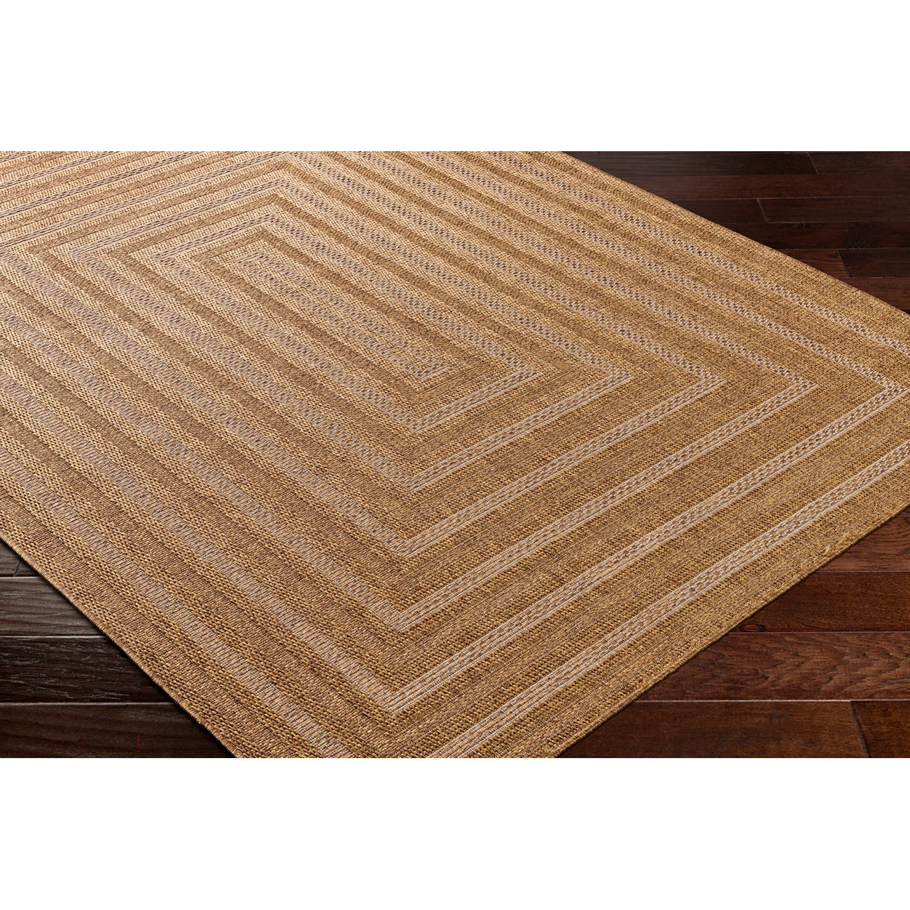 NYMPHI Indoor & Outdoor Jute-Look Brown/Tan Area Rug Corner