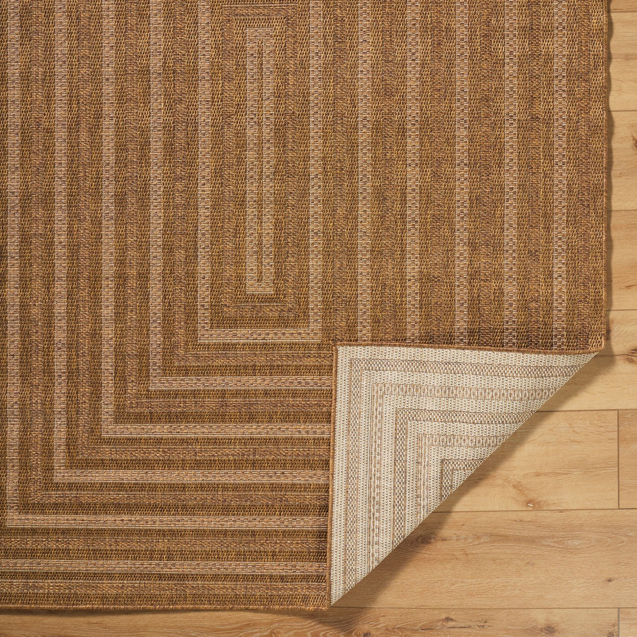 NYMPHI Indoor & Outdoor Jute-Look Brown/Tan Area Rug Fold