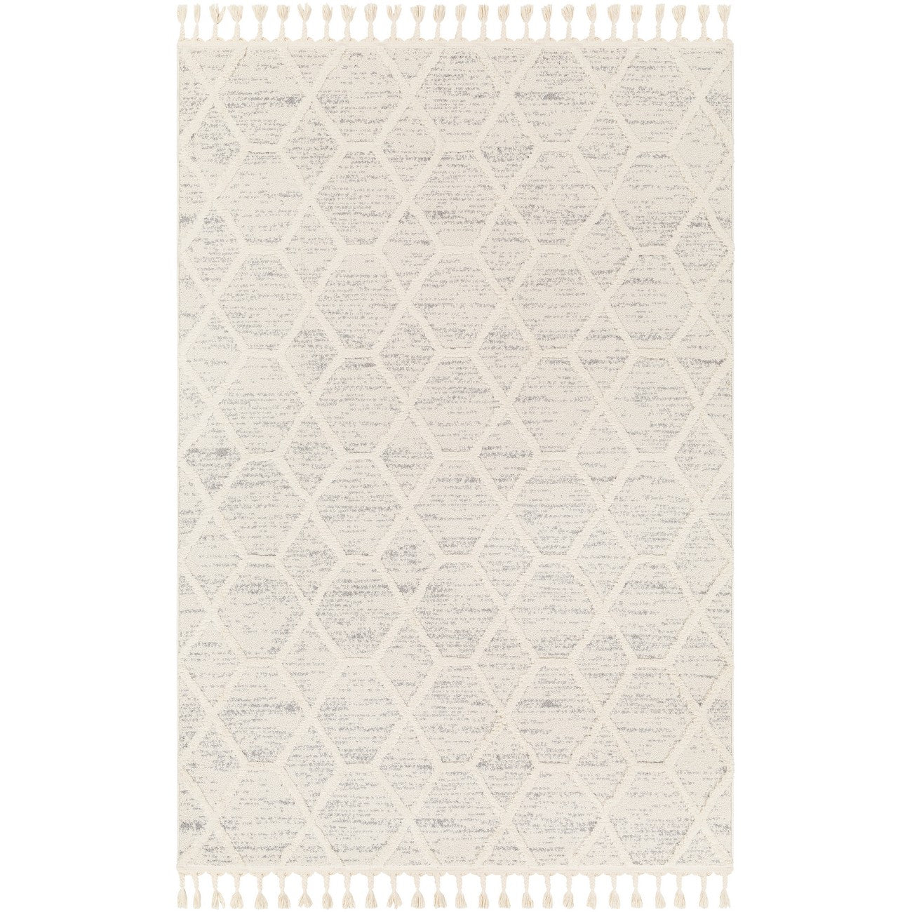 NORAH Scandi Geometric High Pile Ivory/Grey Area Rug Flat