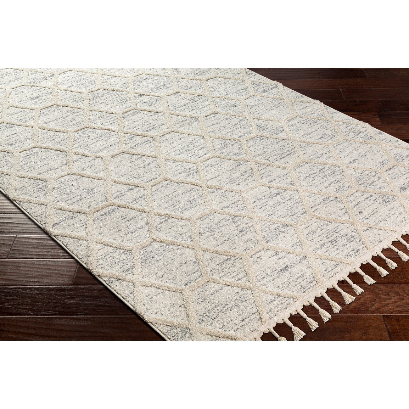 NORAH Scandi Geometric High Pile Ivory/Grey Area Rug Corner