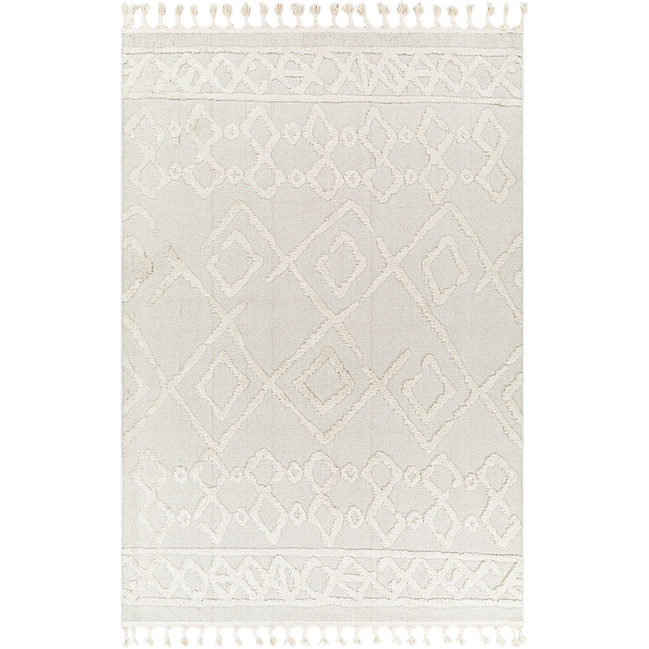ELAINE Berber Geometric High Pile Cream Area Rug Flat