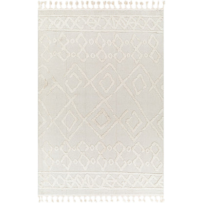 ELAINE Berber Geometric High Pile Cream Area Rug Flat