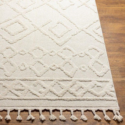 ELAINE Berber Geometric High Pile Cream Area Rug Front