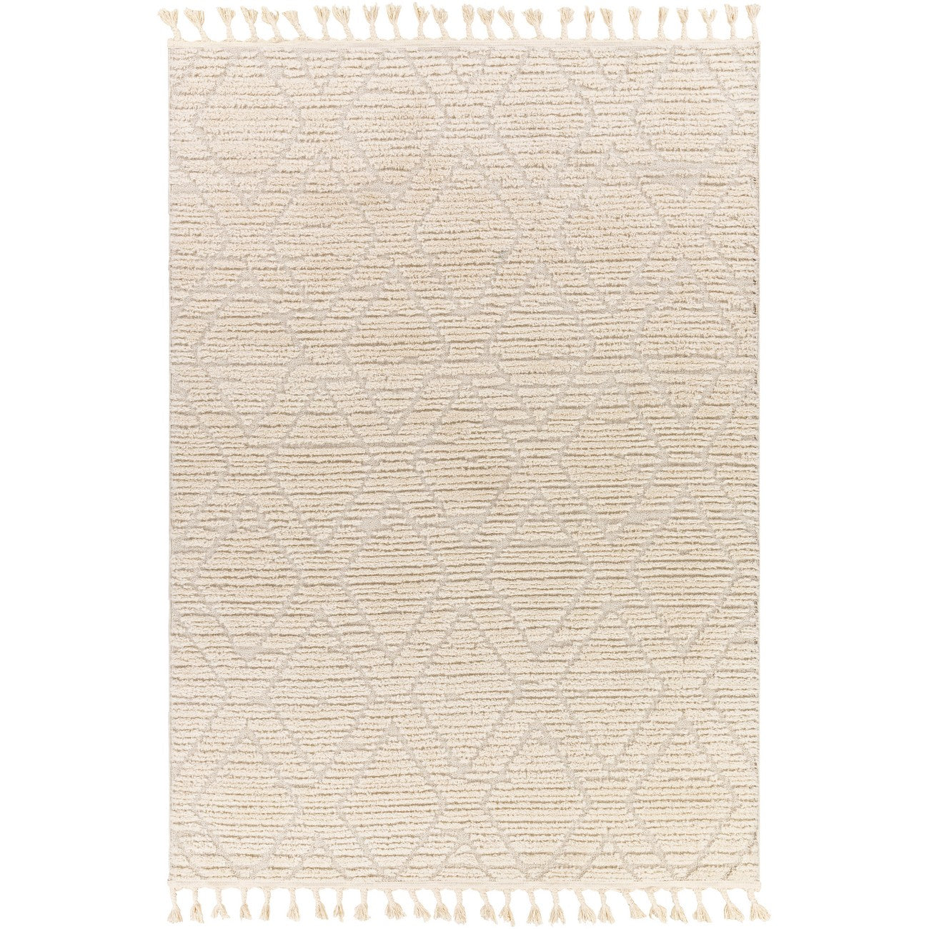 JASMINE Berber High Pile Geometric Beige Area Rug Flat