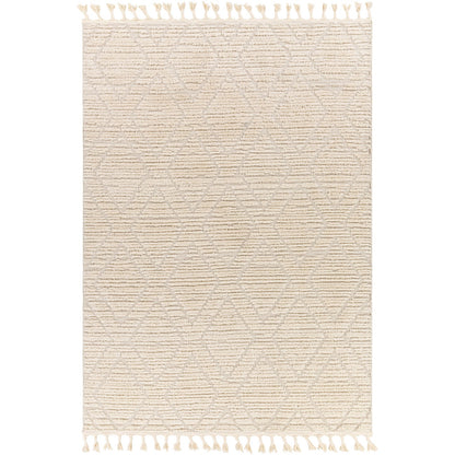 JASMINE Berber High Pile Geometric Beige Area Rug Flat