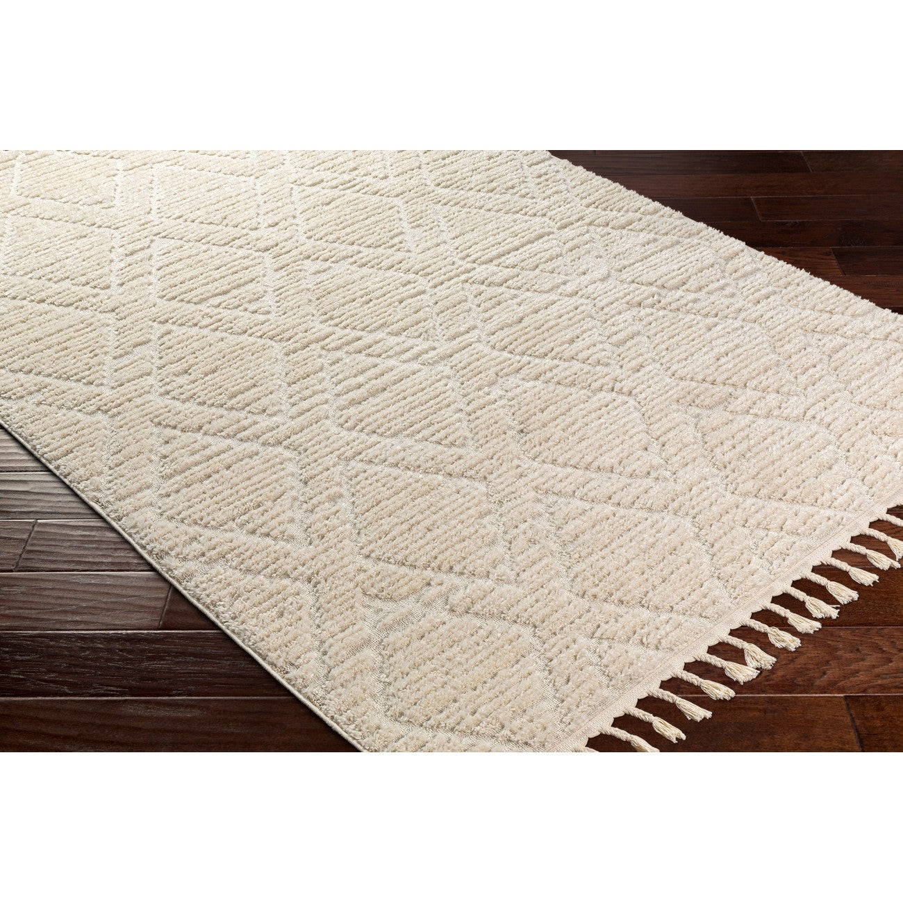 JASMINE Berber High Pile Geometric Beige Area Rug Corner