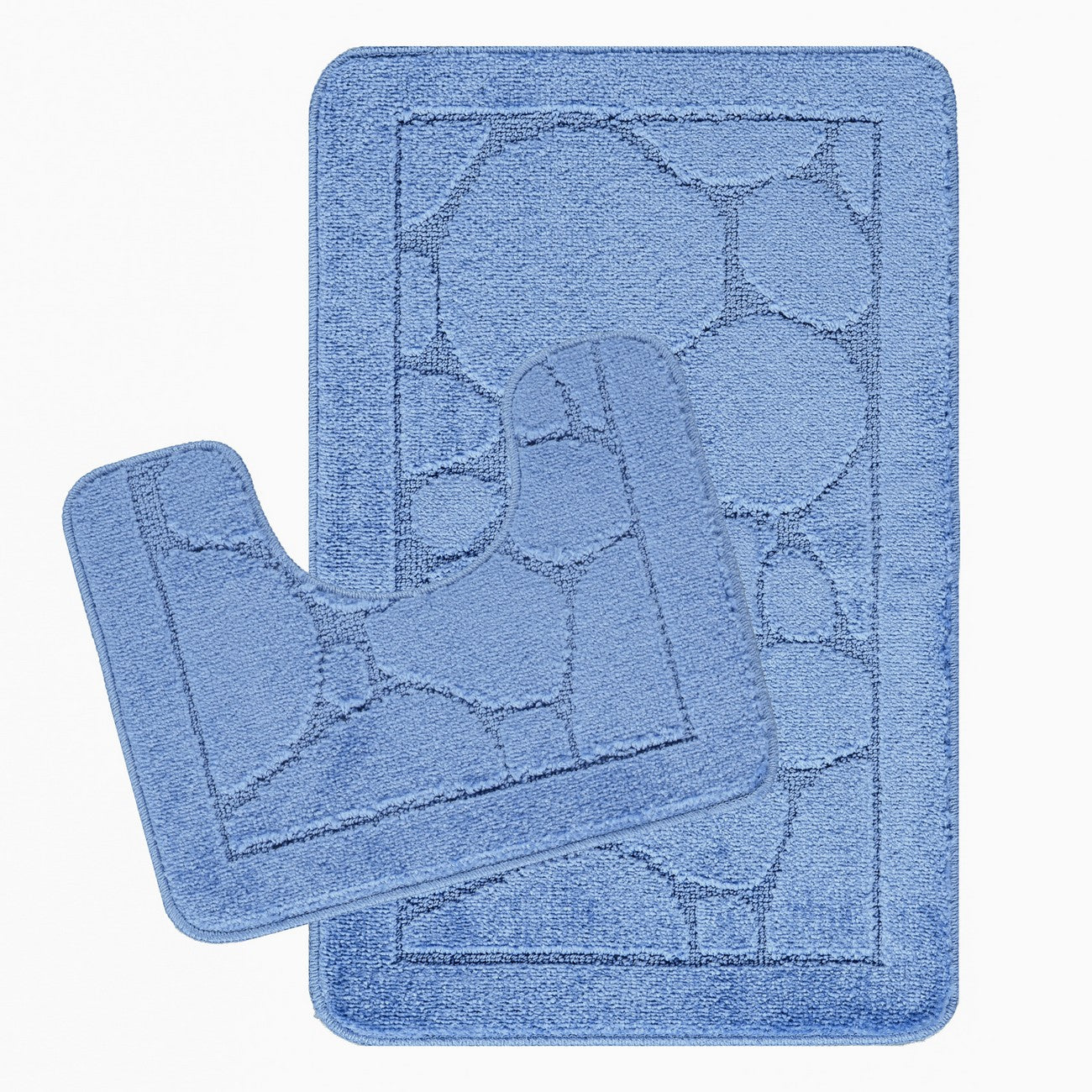 OLIVE 2 Piece Machine Washable Non-Slip Blue Bathroom Rug Set Set