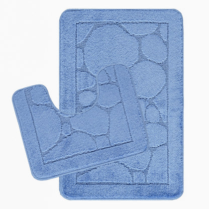OLIVE 2 Piece Machine Washable Non-Slip Blue Bathroom Rug Set Set