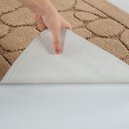 OLIVE 2 Piece Machine Washable Non-Slip Brown Bathroom Rug Set Detail