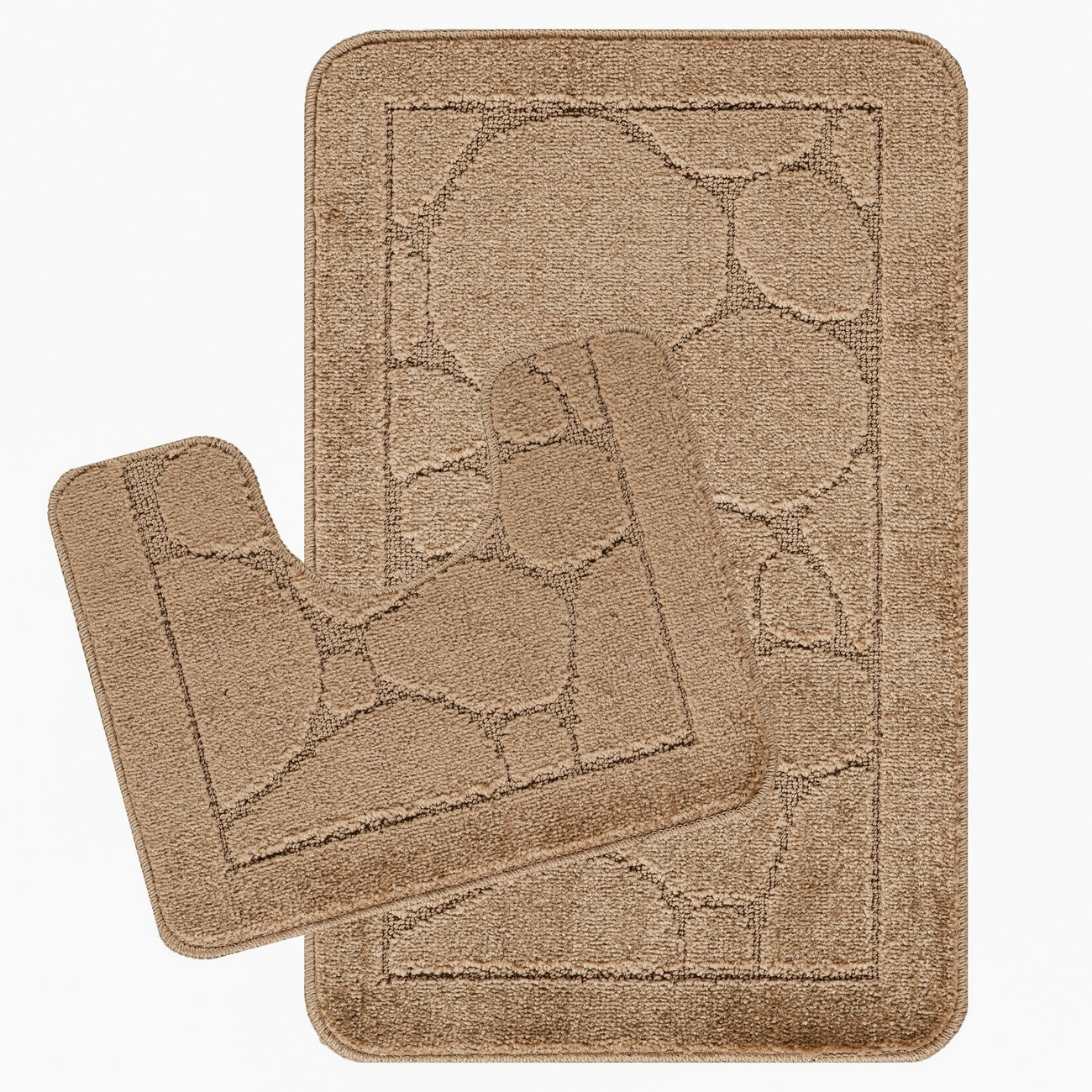 OLIVE 2 Piece Machine Washable Non-Slip Brown Bathroom Rug Set Set