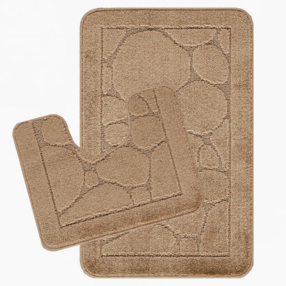 OLIVE 2 Piece Machine Washable Non-Slip Brown Bathroom Rug Set Set