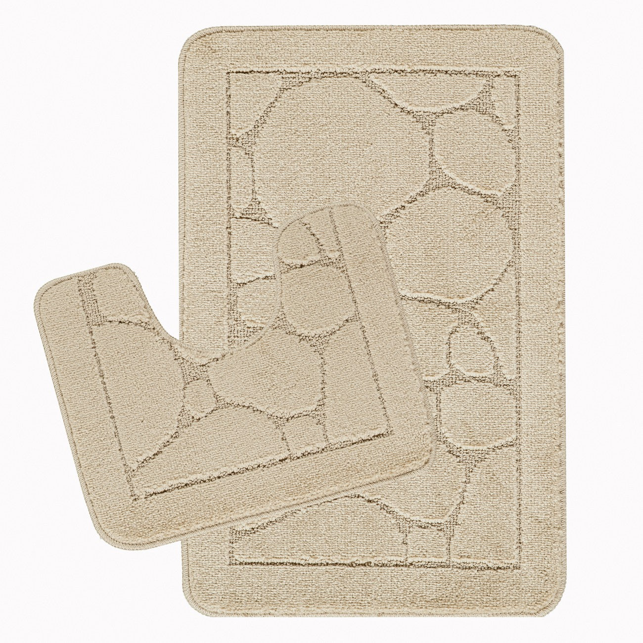 OLIVE 2 Piece Machine Washable Non-Slip Light Beige Bathroom Rug Set Set