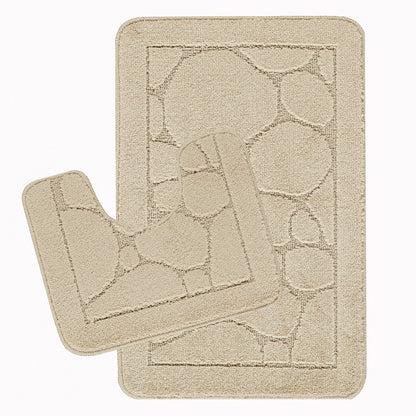 OLIVE 2 Piece Machine Washable Non-Slip Light Beige Bathroom Rug Set Set