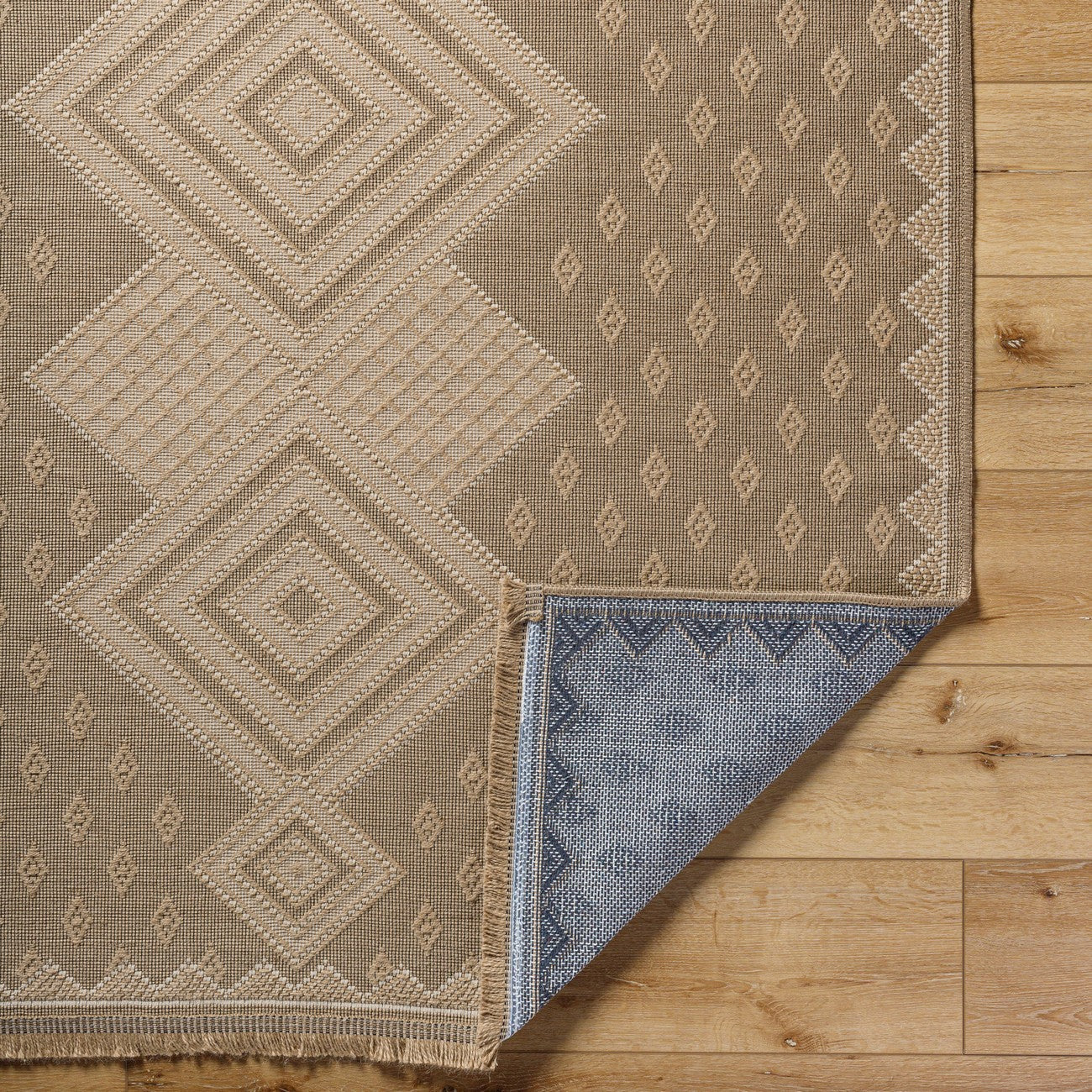 ORANOS Cottage Tan Machine Washable Jute Area Rug Fold