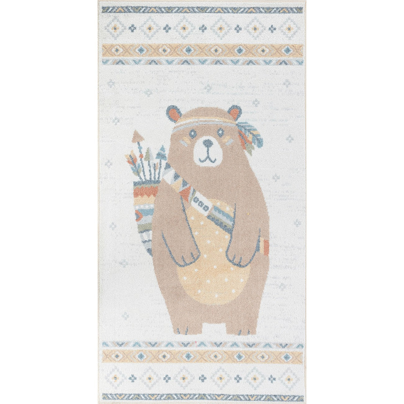 OURSIGENE Machine Washable Beige/Brown Kids Room Rug Flat
