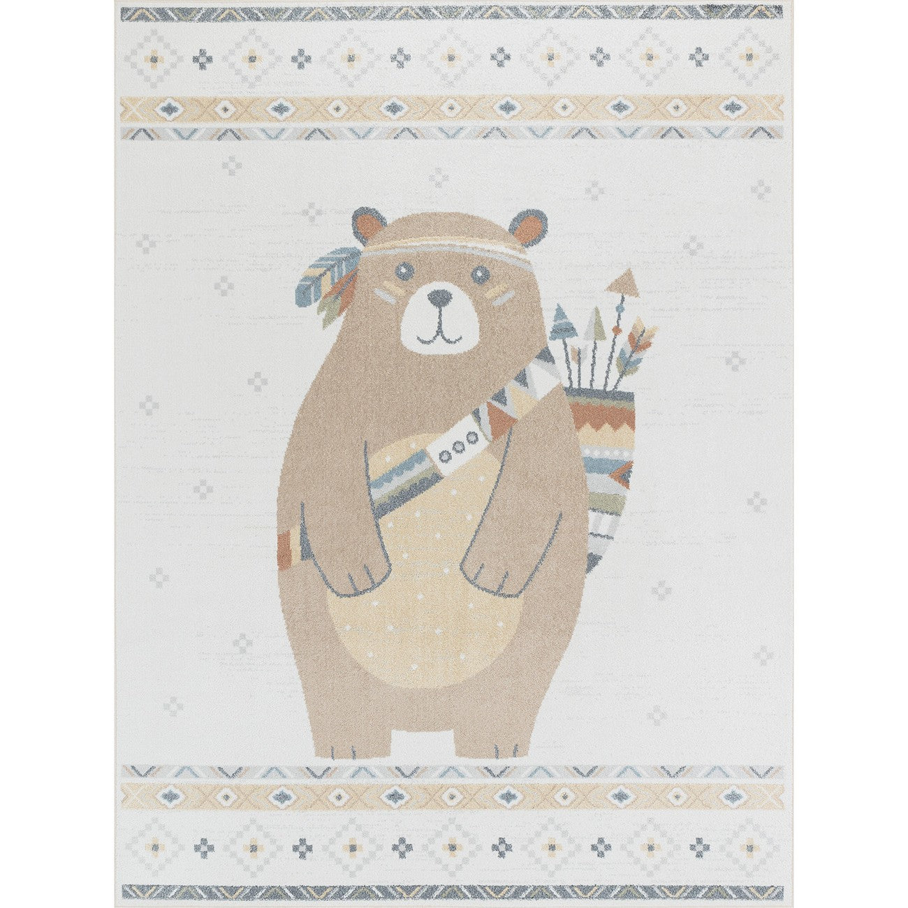 OURSIGENE Machine Washable Beige/Brown Kids Room Rug Flat