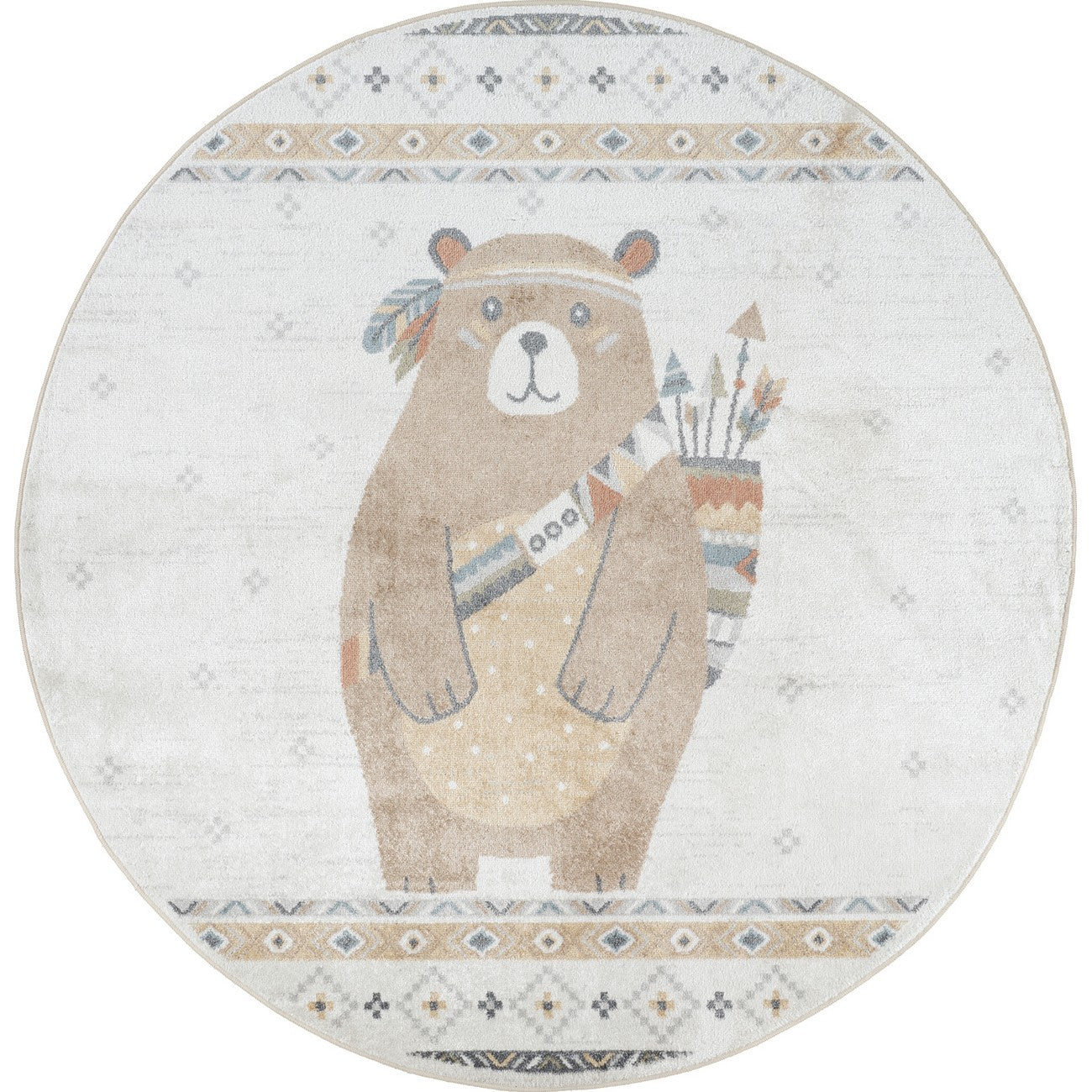 OURSIGENE Machine Washable Beige/Brown Kids Room Rug Flat