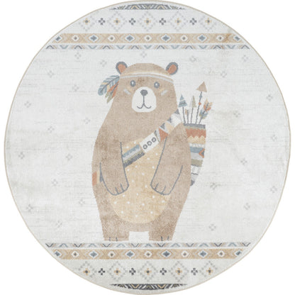 OURSIGENE Machine Washable Beige/Brown Kids Room Rug Flat