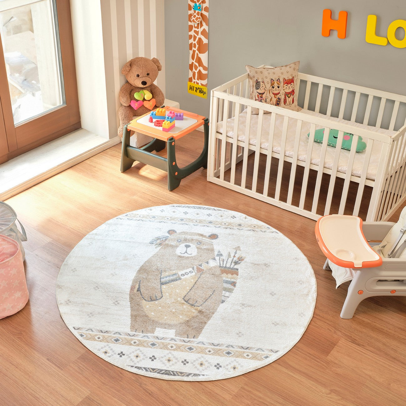 OURSIGENE Machine Washable Beige/Brown Kids Room Rug Roomscene