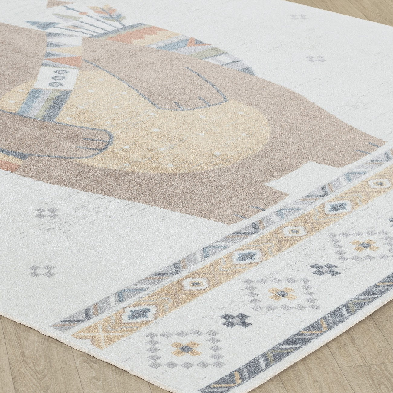 OURSIGENE Machine Washable Beige/Brown Kids Room Rug Corner