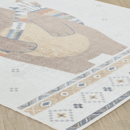OURSIGENE Machine Washable Beige/Brown Kids Room Rug Corner