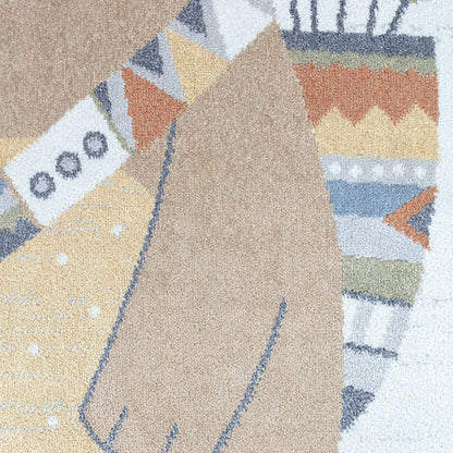 OURSIGENE Machine Washable Beige/Brown Kids Room Rug Swatch