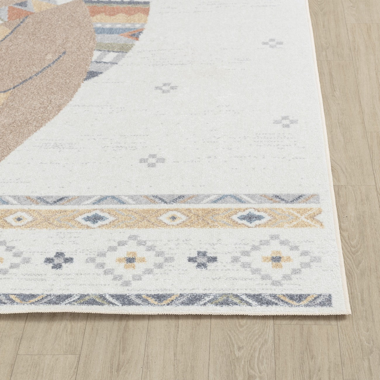 OURSIGENE Machine Washable Beige/Brown Kids Room Rug Front