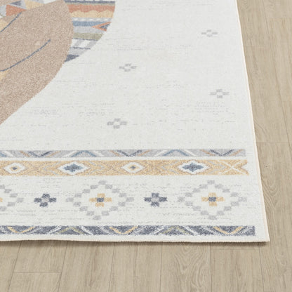 OURSIGENE Machine Washable Beige/Brown Kids Room Rug Front