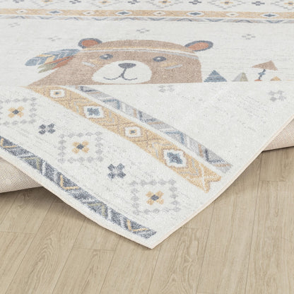 OURSIGENE Machine Washable Beige/Brown Kids Room Rug Fold