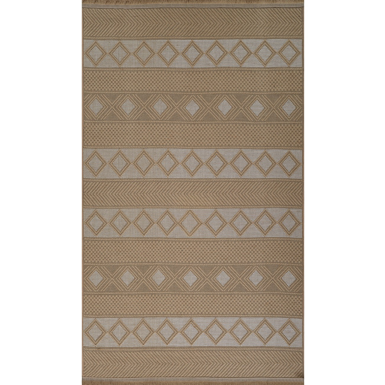 PARITA Cottage Tan/Cream Machine Washable Jute Area Rug Flat