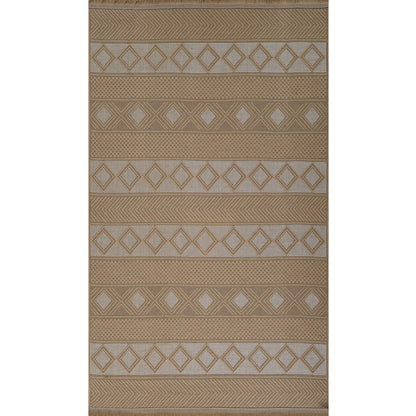 PARITA Cottage Tan/Cream Machine Washable Jute Area Rug Flat