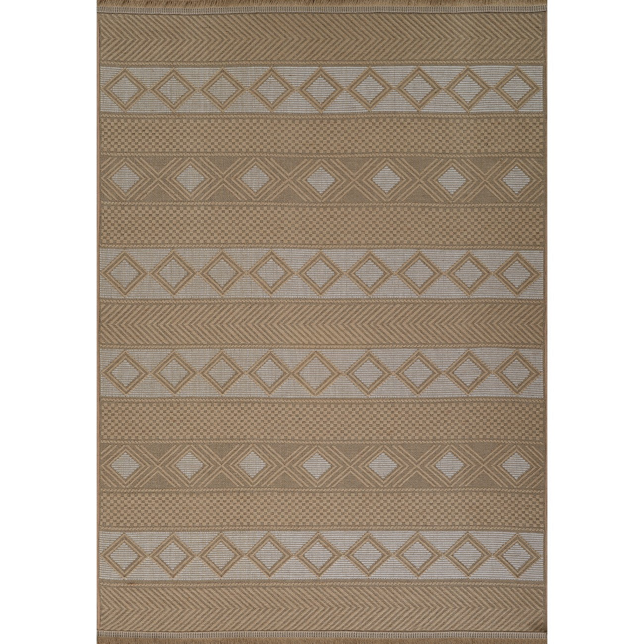 PARITA Cottage Tan/Cream Machine Washable Jute Area Rug Flat