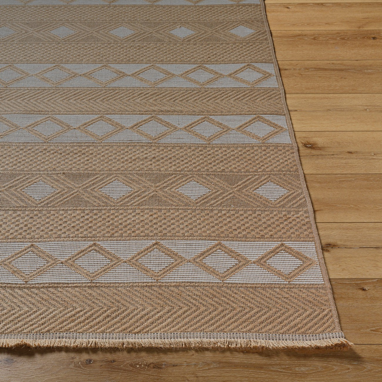 PARITA Cottage Tan/Cream Machine Washable Jute Area Rug Front