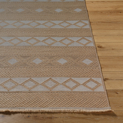 PARITA Cottage Tan/Cream Machine Washable Jute Area Rug Front