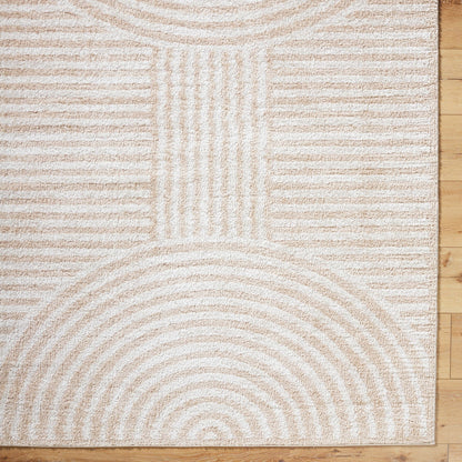 PAULINE Machine Washable Modern Shaggy Beige Area Rug Overhead