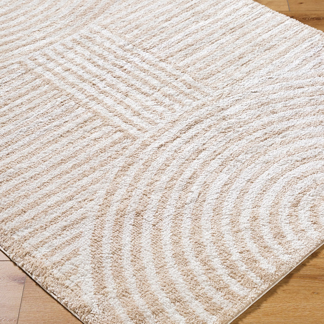 PAULINE Machine Washable Modern Shaggy Beige Area Rug Corner