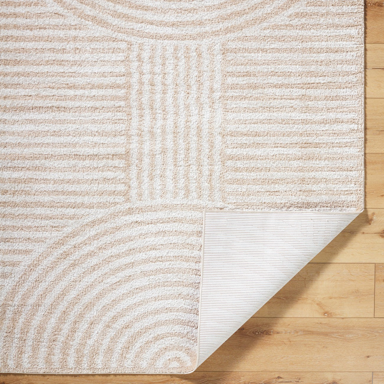 PAULINE Machine Washable Modern Shaggy Beige Area Rug Fold