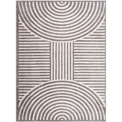 PAULINE Machine Washable Modern Shaggy Charcoal Area Rug Flat