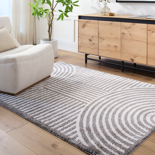 PAULINE Machine Washable Modern Shaggy Charcoal Area Rug Roomscene