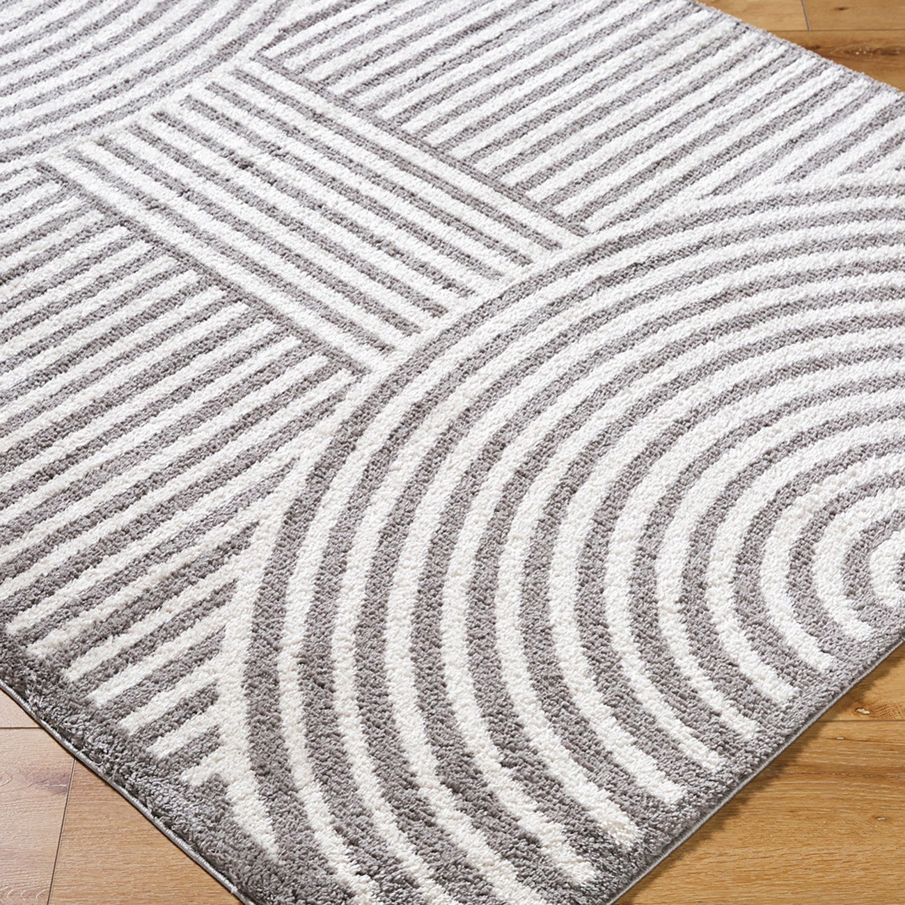PAULINE Machine Washable Modern Shaggy Charcoal Area Rug Corner