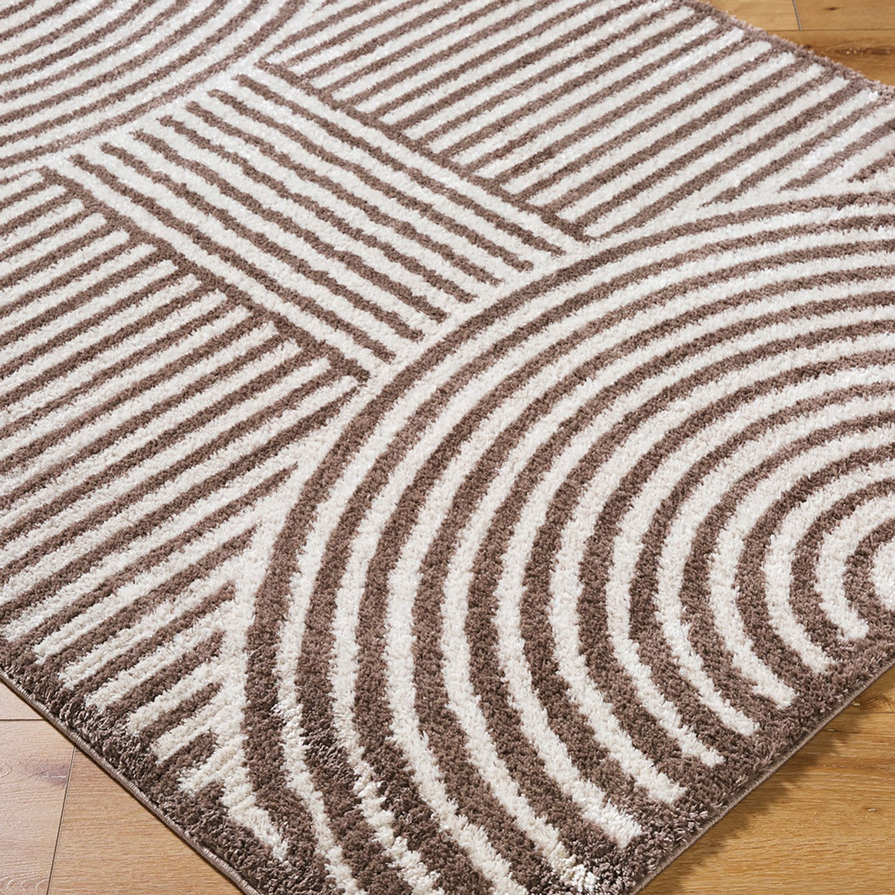 PAULINE Machine Washable Modern Shaggy Dark Brown Area Rug Corner