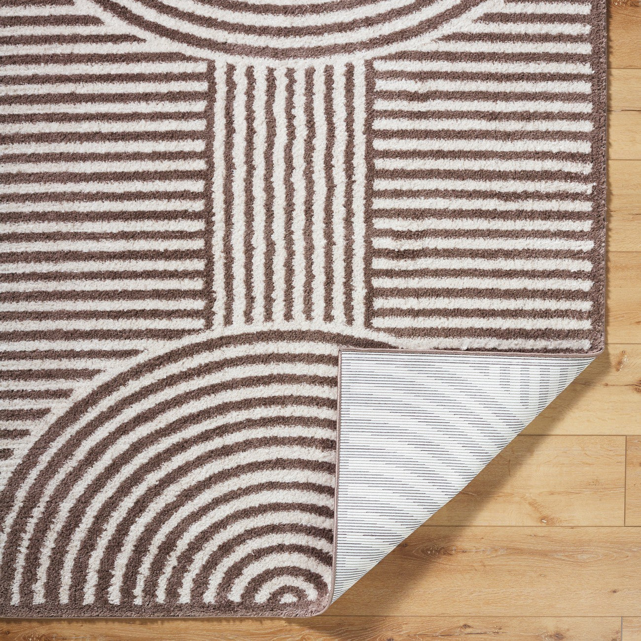 PAULINE Machine Washable Modern Shaggy Dark Brown Area Rug Fold