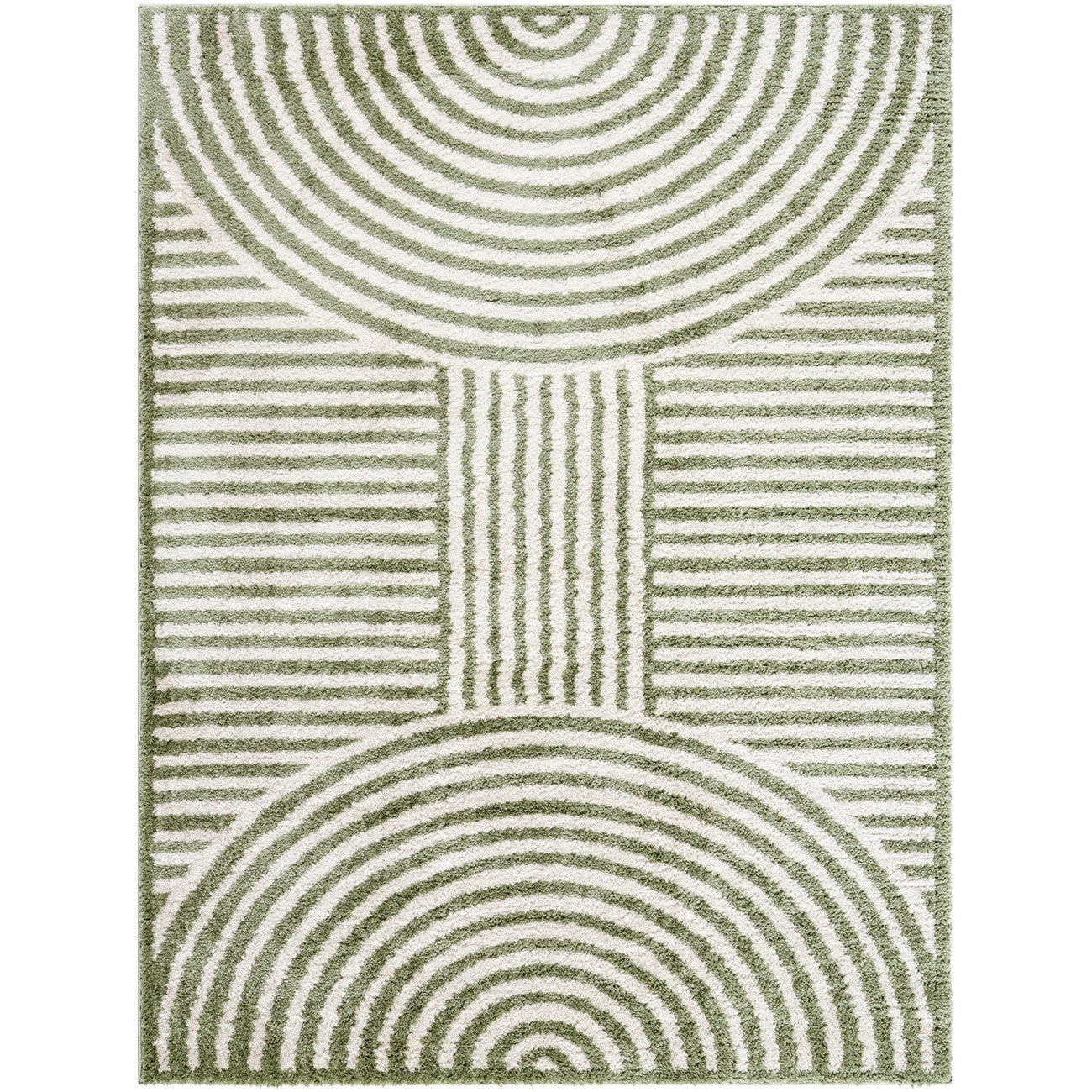 PAULINE Machine Washable Modern Shaggy Grass Green Area Rug Flat