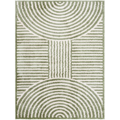PAULINE Machine Washable Modern Shaggy Grass Green Area Rug Flat