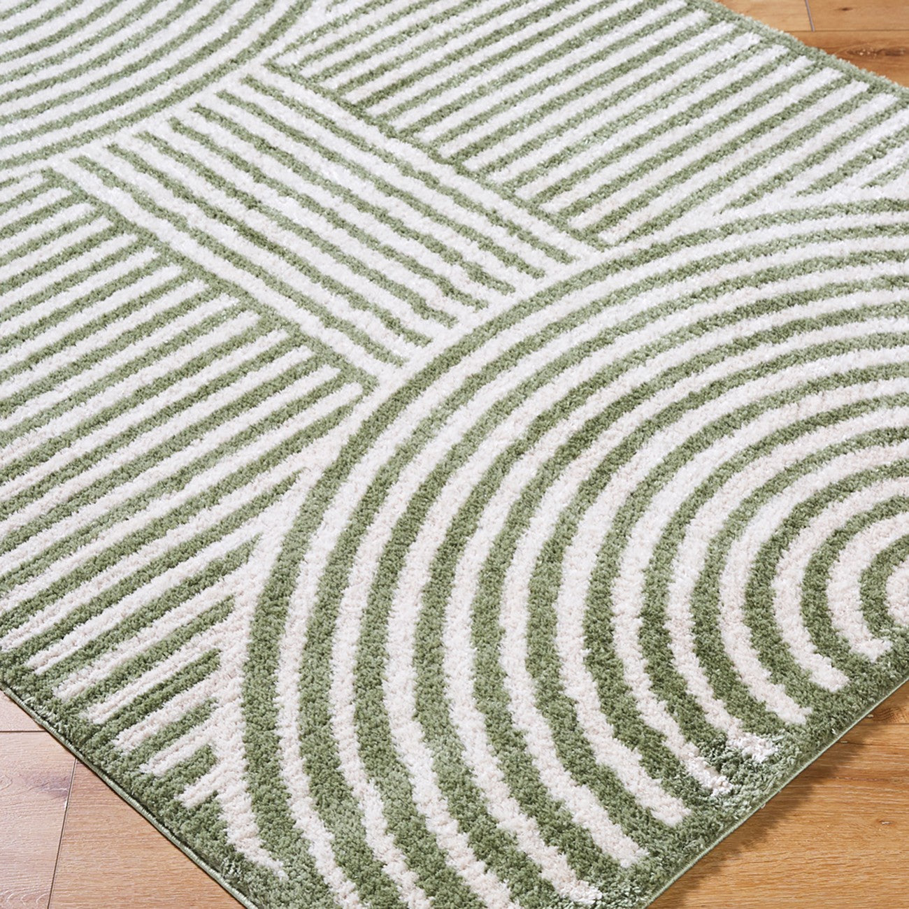 PAULINE Machine Washable Modern Shaggy Grass Green Area Rug Corner