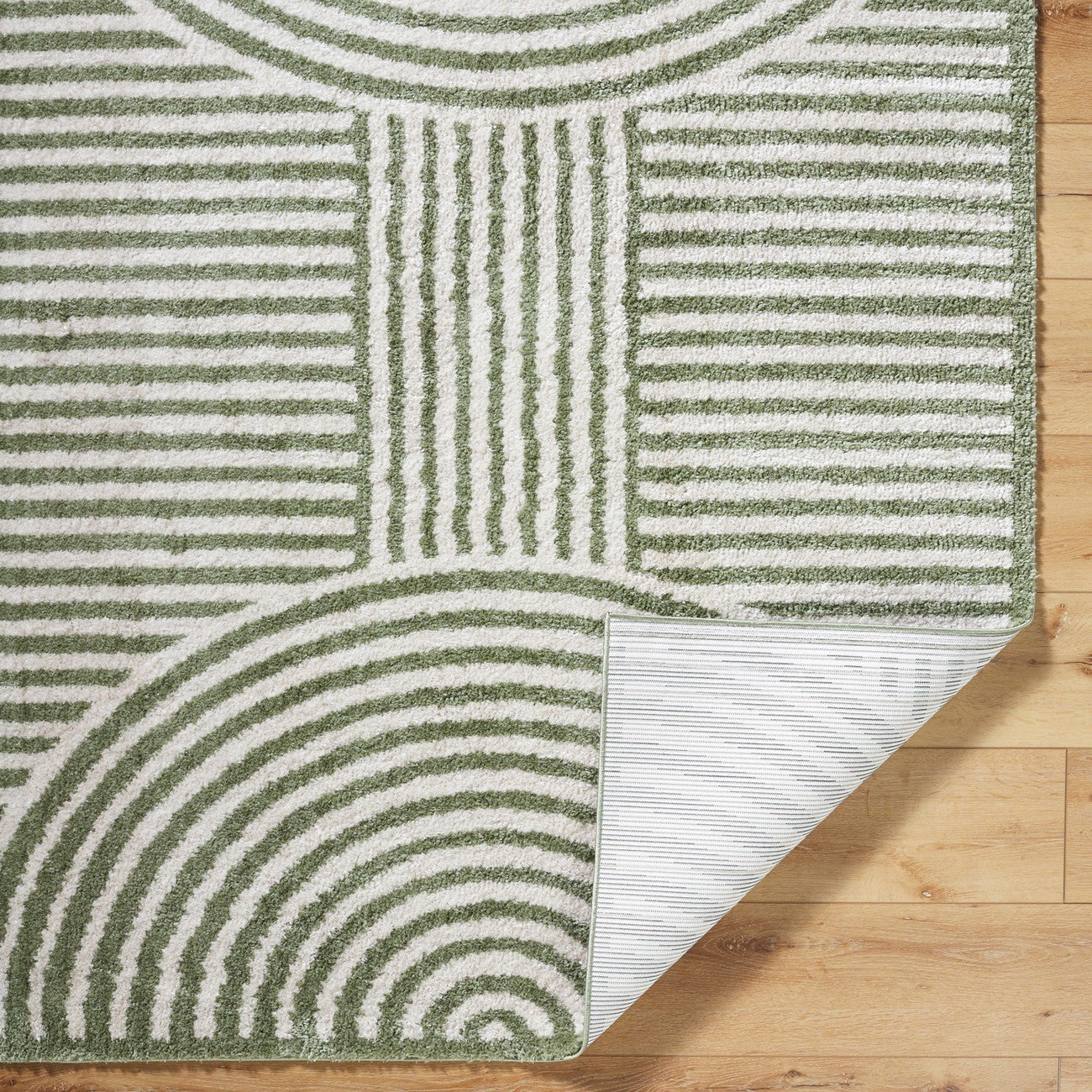 PAULINE Machine Washable Modern Shaggy Grass Green Area Rug Fold