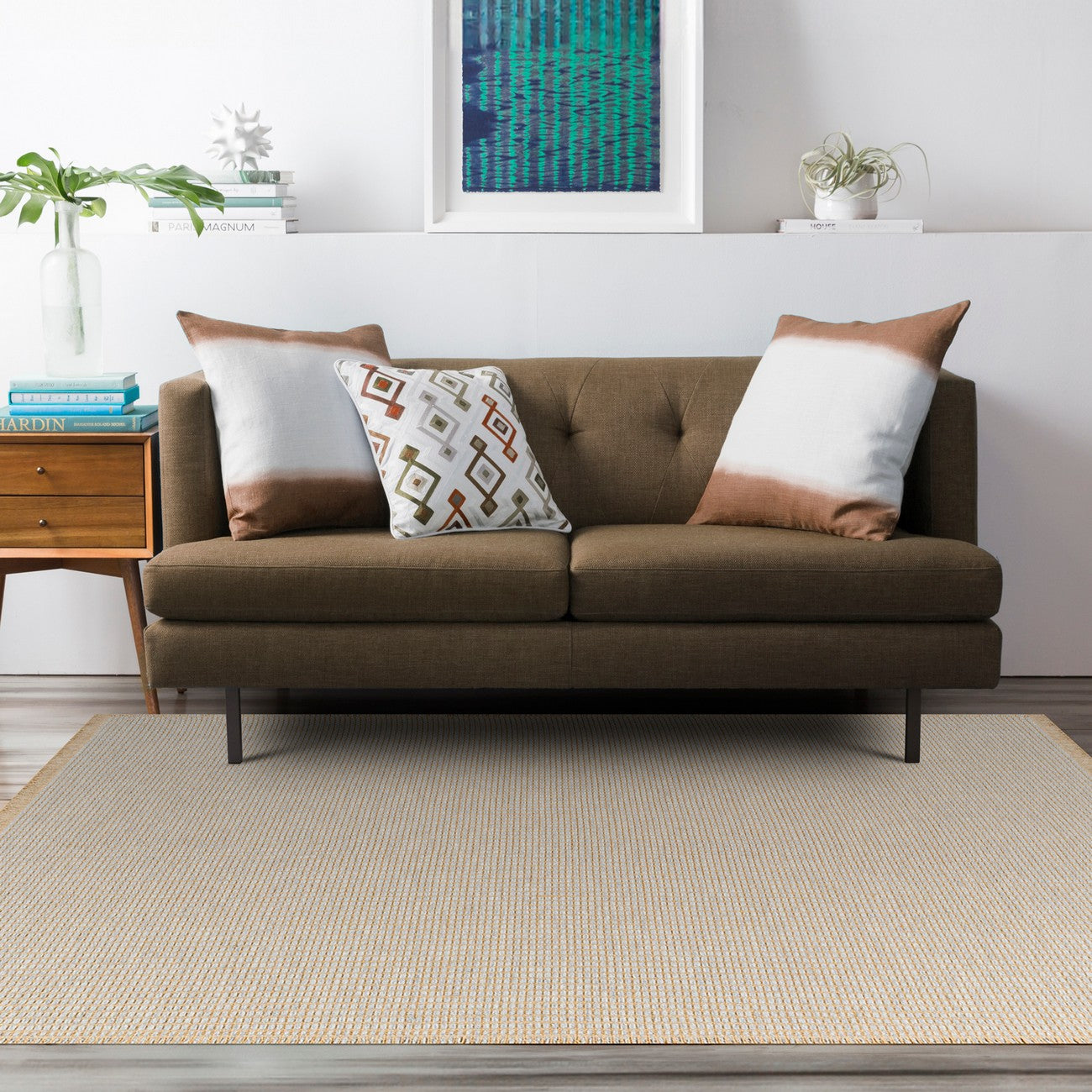 PAVI Becki Owens x Livabliss Solid and Border Grey Jute Area Rug Roomscene
